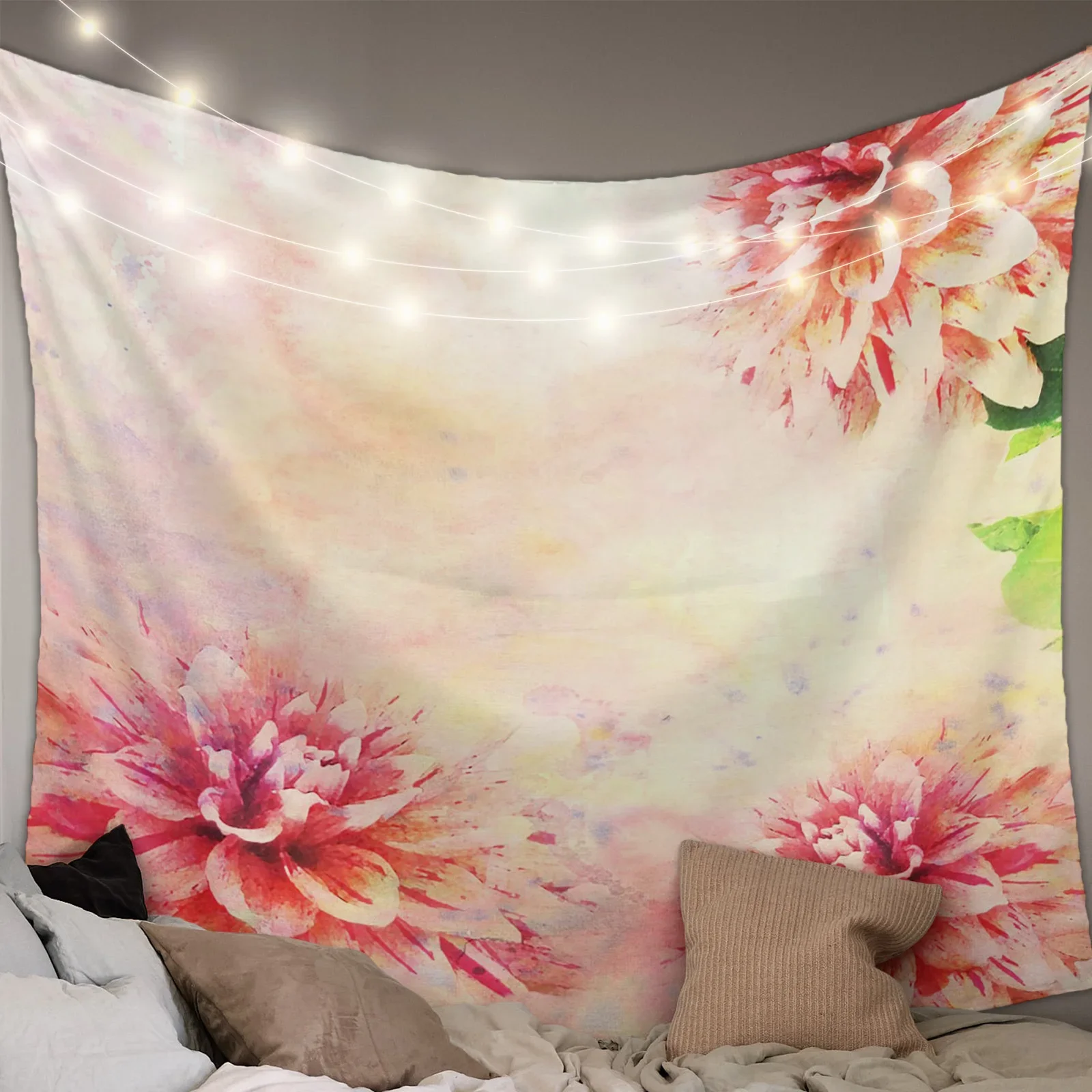 Flowers Dahlia Colored Printed Large Tapestry Hippie Wall Hanging Boho Tapestries Room Art Decor Aesthetic Mats Sheet Blanket