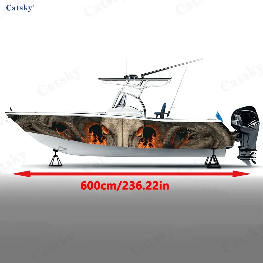 2PcsDark Flame Demon Remains Boat Sticker, PVC Waterproof Durable Vinyl Wrap Decals for Fishing Boat, Durable and Stylish Design