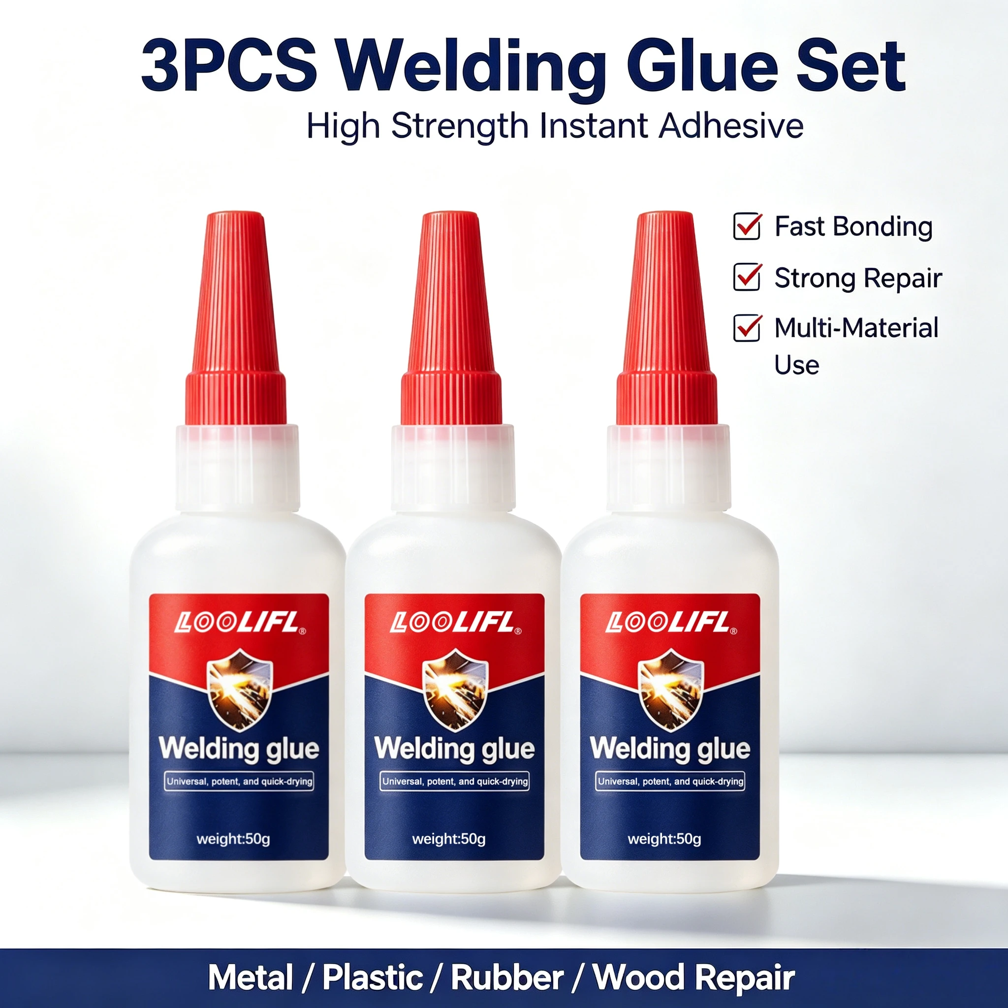 LOOLIFL 3PCS 50g XL High Strength Instant Adhesive Oil Welding Glue for Resin Ceramic Metal Glass Plastic Wood Fast Repair