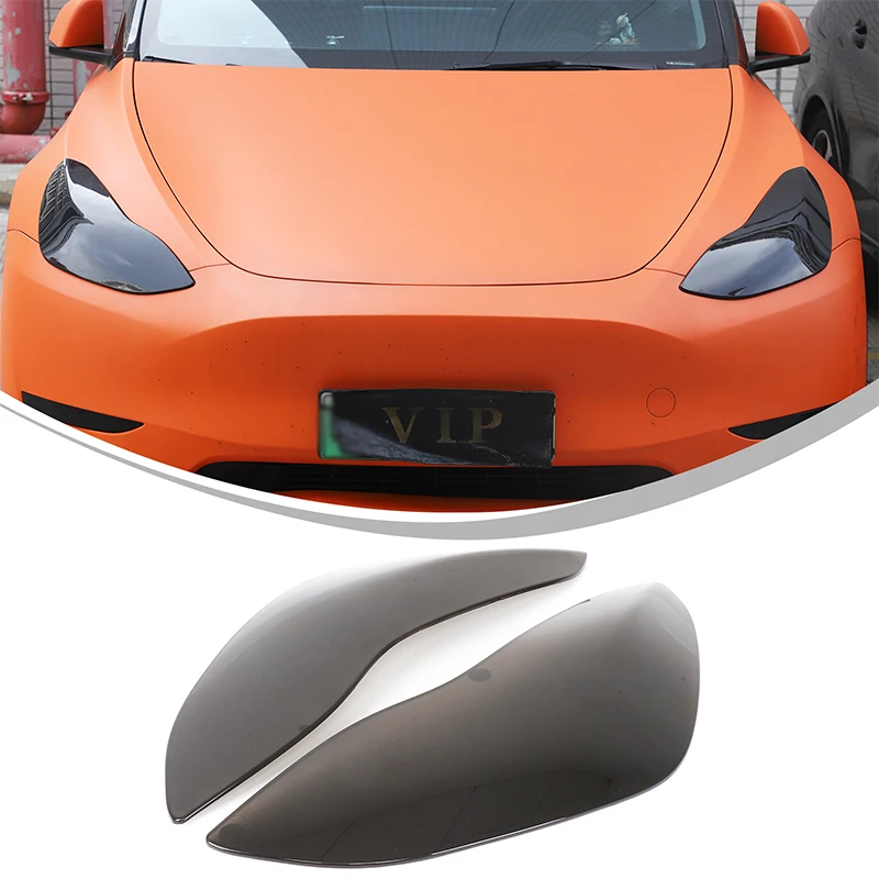 For Tesla Model 3/Y 17-22 headlights blackened shell, car headlight protective cover, auto accessories ABS transparent gray 2pcs