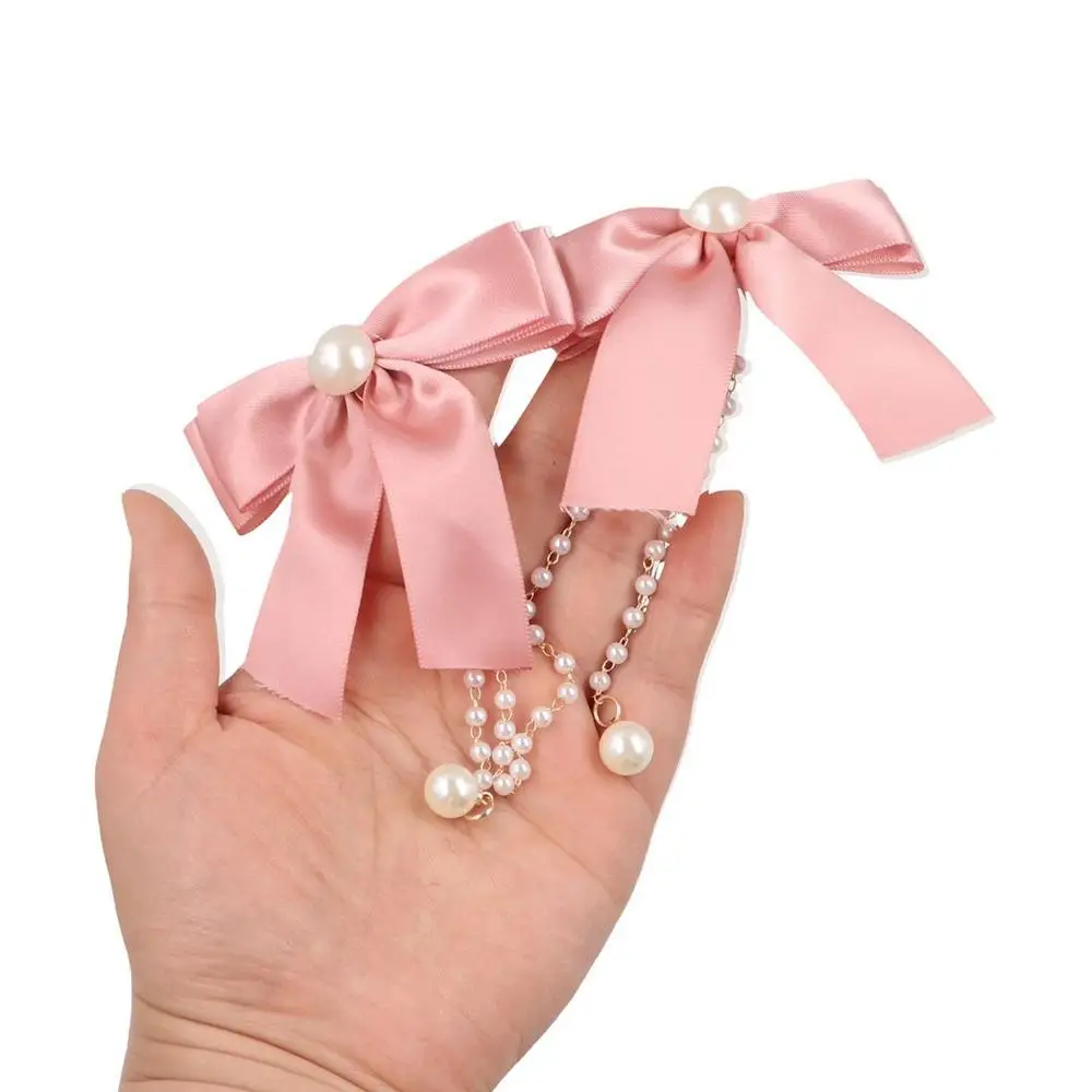 Tassel Bowknot Hair Clip Hair Side Clip Pearl Chain Bow Tassel Hairpin Headwear Korean Style Ribbon Bow Barrettes Party