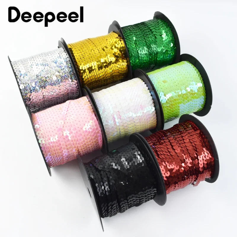 1Roll(90Meters) 6mm Colorful Sequins Lace Ribbon Trim Webbing for Garment Skirt Dress Decoration DIY Crafts Sewing Accessories