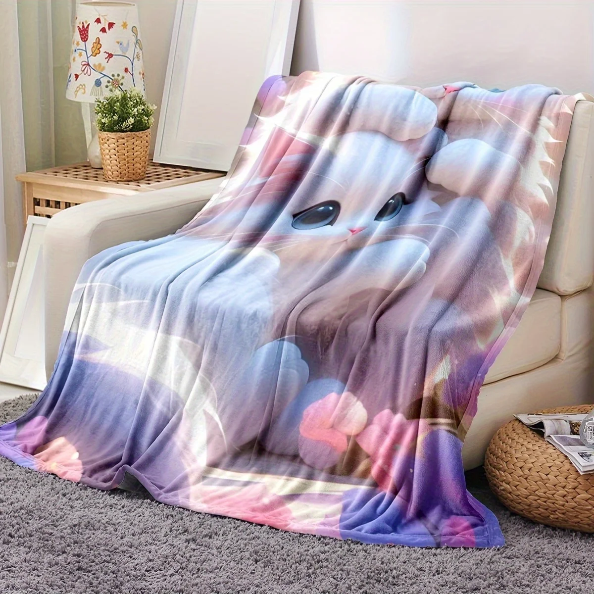 A Dreamy, Soft, Double-Layered Cute Cat Flannel Blanket, a Must-Have for Cozy And Adorable Home Decor, Perfect for Having a Love