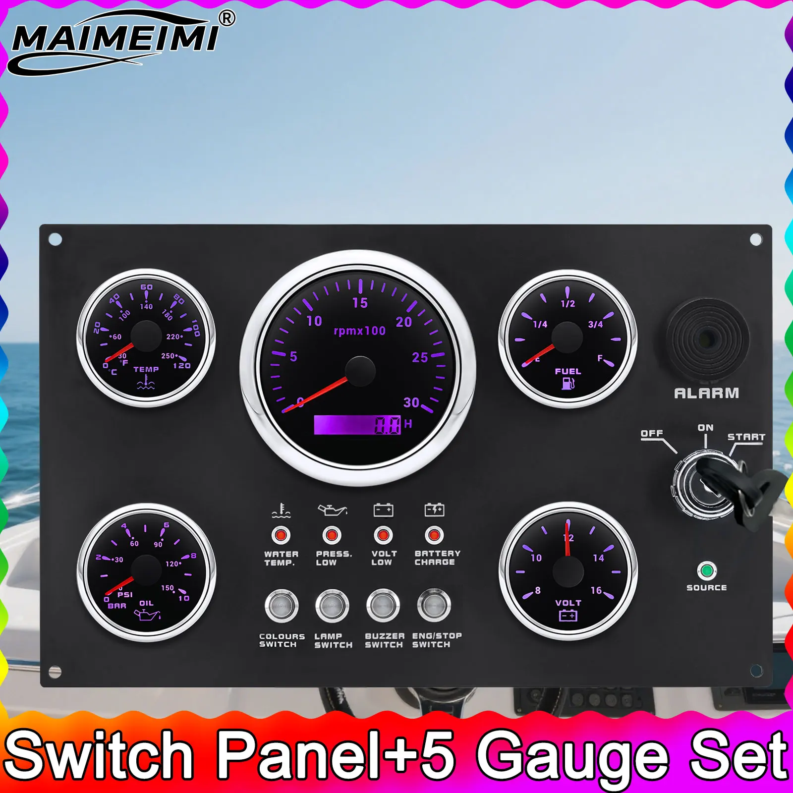 

Набор из 5 манометров, панель переключателей, приборная панель для лодки, 85 мм, тахометр 3000, 8000 об/мин + 52 мм, измеритель уровня топлива, вольтметр, масляный пресс, датчик 12 В