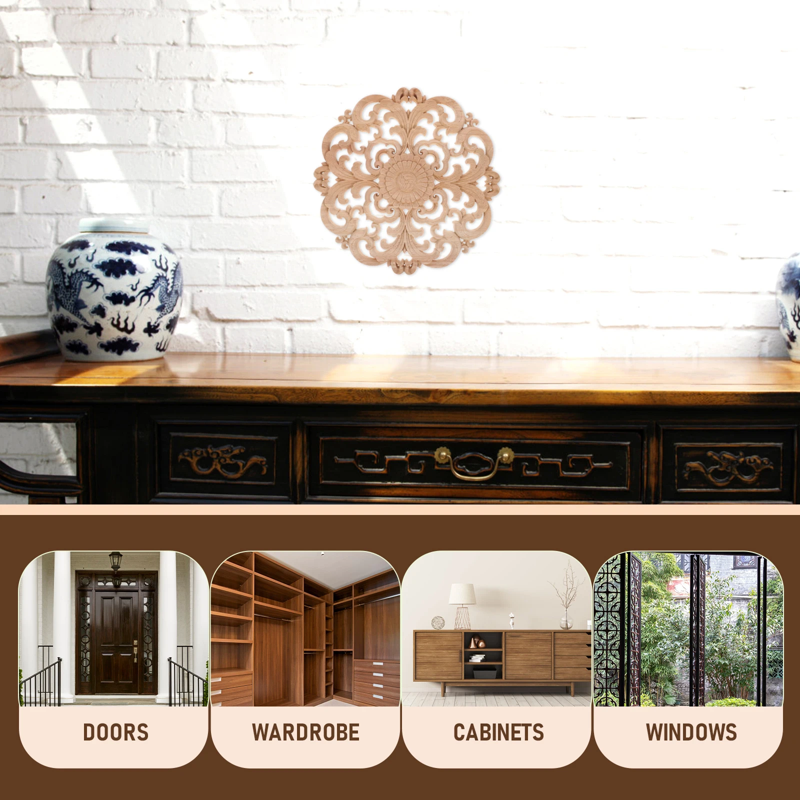 

Wood Carving Decoration Appliques Unpainted Frames for Furniture Walls Doors Vintage Wood Onlay Art Craft Sewing Accessories