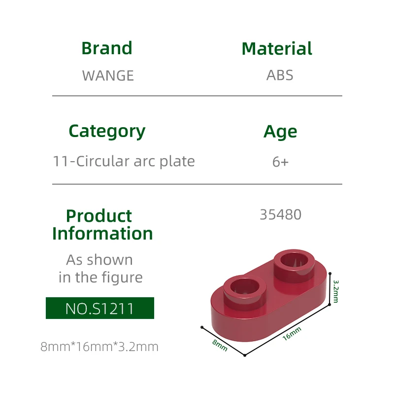 Wange 370 Stück/Set 35480 Runder 1x2 Offener Bolzen Kurzer Kreis mit 2 Löchern Block Moc Farbzubehör Kompatibel mit Brick DIY Spielzeug – Detail 4