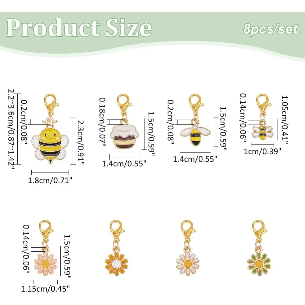 Marcadores de punto con colgante de abeja y flor, rotuladores de ganchillo de aleación de esmalte, cierre de langosta extraíble, marcadores de punto de bloqueo, 8 piezas