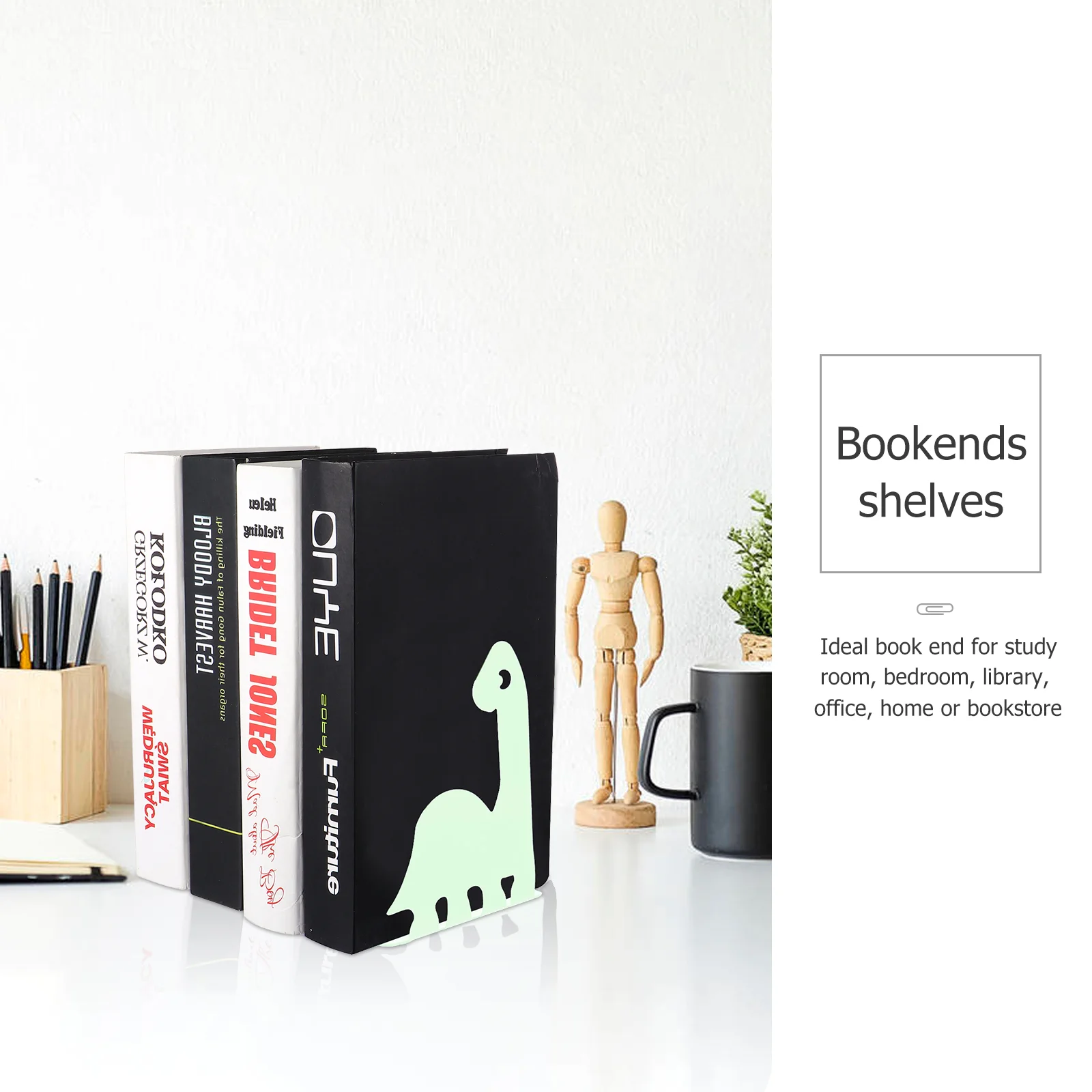 Dinosaur Metal Bookend Shelves for Office Household Support Iron Storage Rack Holder