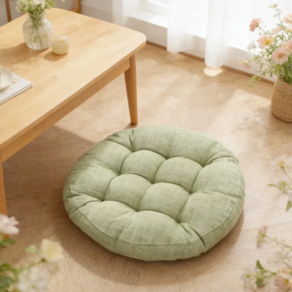 Dickes, getuftetes, rundes Bodensitzkissen, Komfort-Meditationskissen aus Baumwolle und Leinen, Geschenkkissen, Sitzkissen für Esszimmer, Küche, Bürostuhl