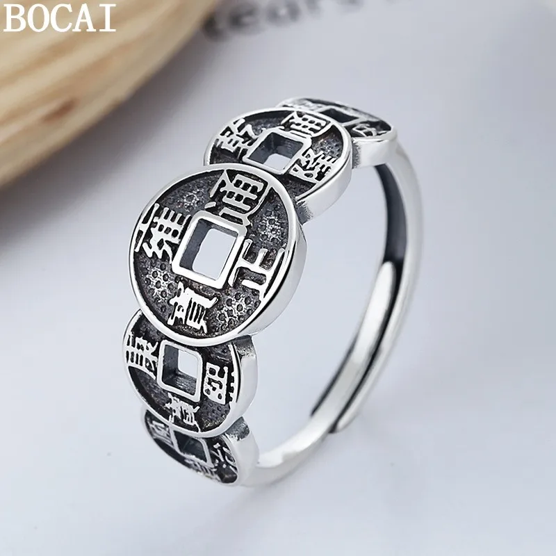 BOCAI  New S925 Silver New Jewelry Women Ring Thai Silver Fashion Ring for Women Model Lucky Five Emperors Money Silver Ring