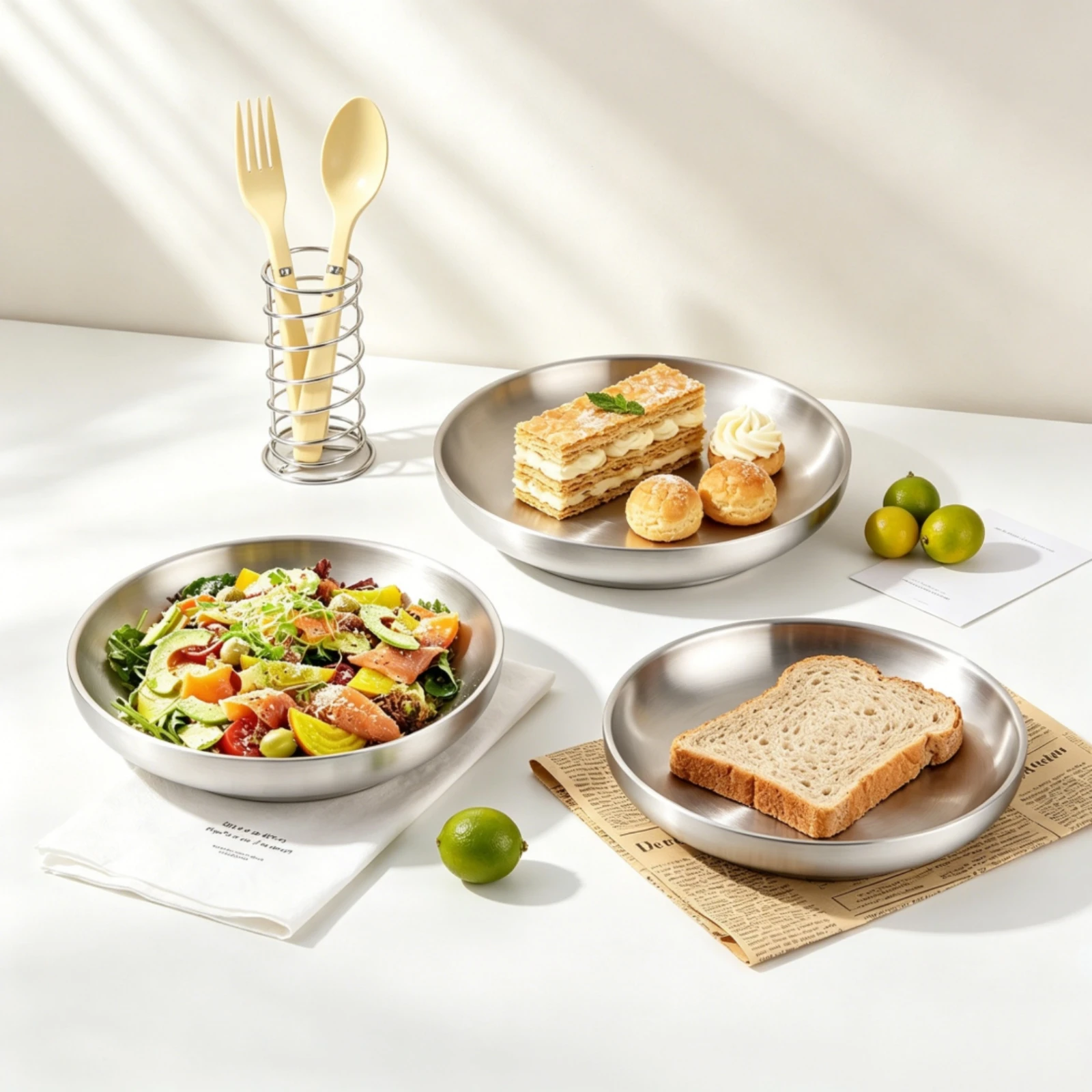 Stainless Steel Serving Plate Shallow Round Serving Plate Dinnerware Modern Tableware Low-Rise