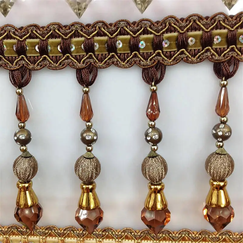 

2Meter European Style Curtain Beaded Fringe Trim Sewing Crystal Tassel Upholstery DIY Crystal Bead Lace Accessory Crafts
