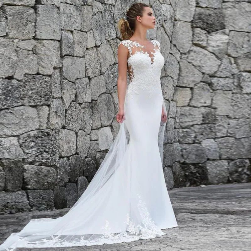 

Wedding dress summer one-word shoulder wedding big skirt leaking back lace trailing wedding dresses long sweet clothing dance