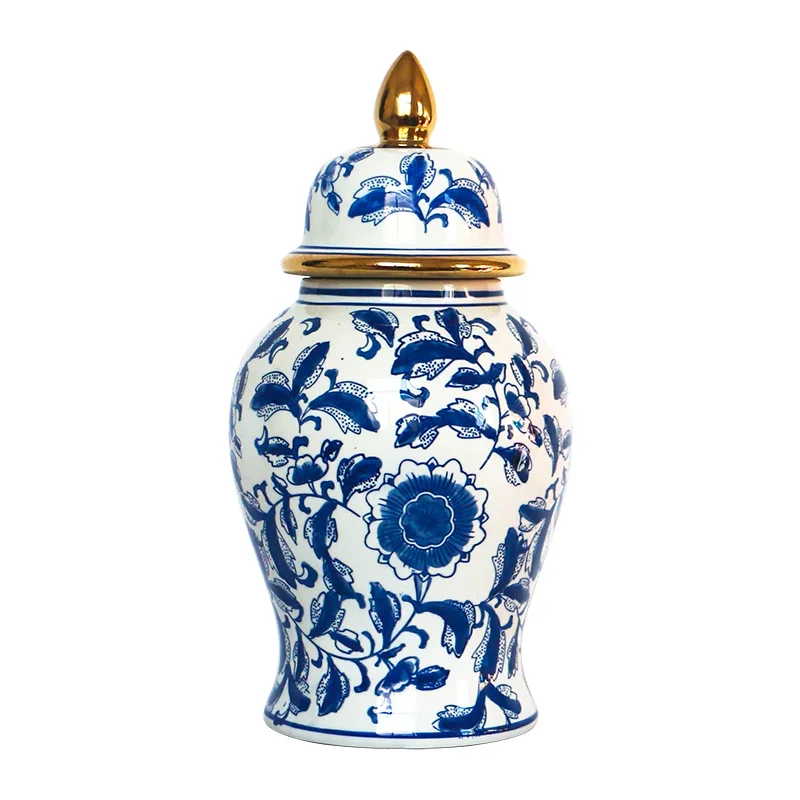 

Blue and white Chinese ceramic temple general jars, porcelain luxury flower vases home decoration with under glaze wholesale