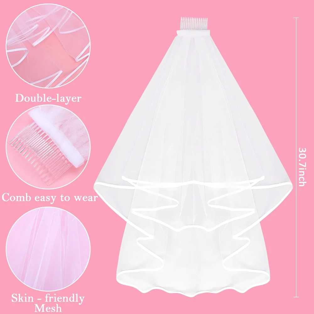 Brautschleier-Accessoire-Set, süße Dekoration für Junggesellinnenabschied, Brautparty, Andenken-Geschenk für die zukünftige Braut, Requisiten für Hochzeitsfotos – Detail 1