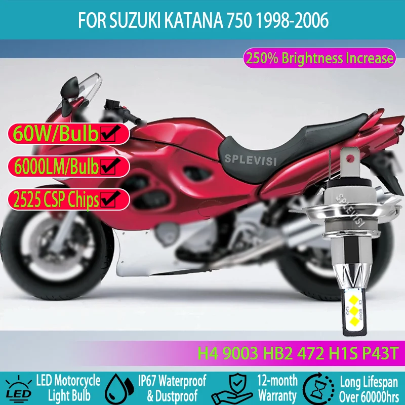 

H4 LED for Motorcycle High Brightness New Upgrade IP67 6000K For Suzuki Katana 750 1998 1999 2000 2001 2002 2003 2004 2005 2006