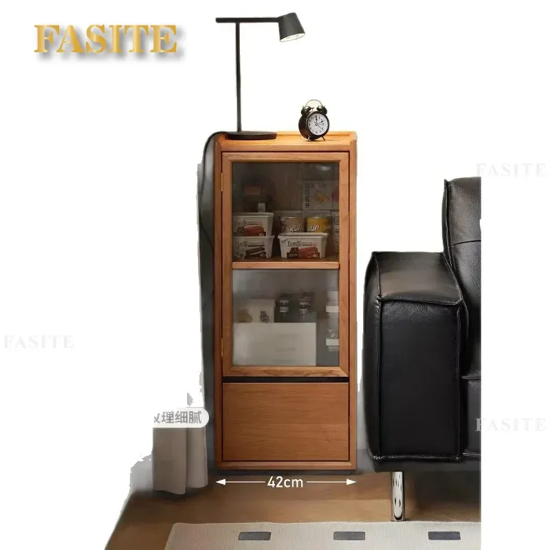 Simple Modern Solid Wood Storage Cabinet for Small Apartment Household Display TV Side Cabinet Living Room Vertical Storage