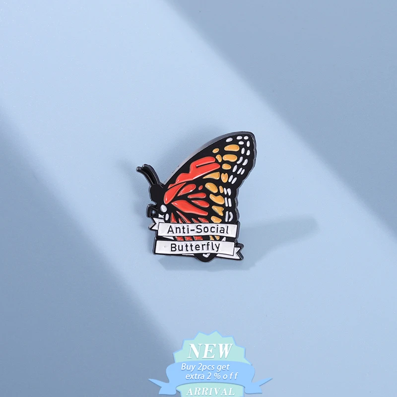 Anti-Social Butterfly Enamel Pin Custom Socially Awkward Introvert Brooches Lapel Backpack Badge Creative Insect Jewelry Gifts