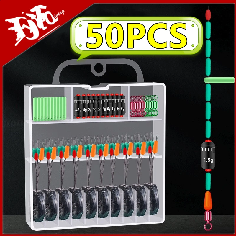 50PCS/Set Silicone Space Bean Scale Lead Fishing Loop Eight-Character Ring Fishing Float Seat Fishing Bobber Fishing Accessories