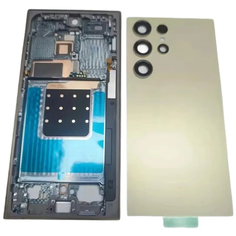Full Housing Case For Samsung Galaxy S24 Ultra Middle Frame + Glass Battery Back Cover Rear Door With Camera Lens Repair Parts