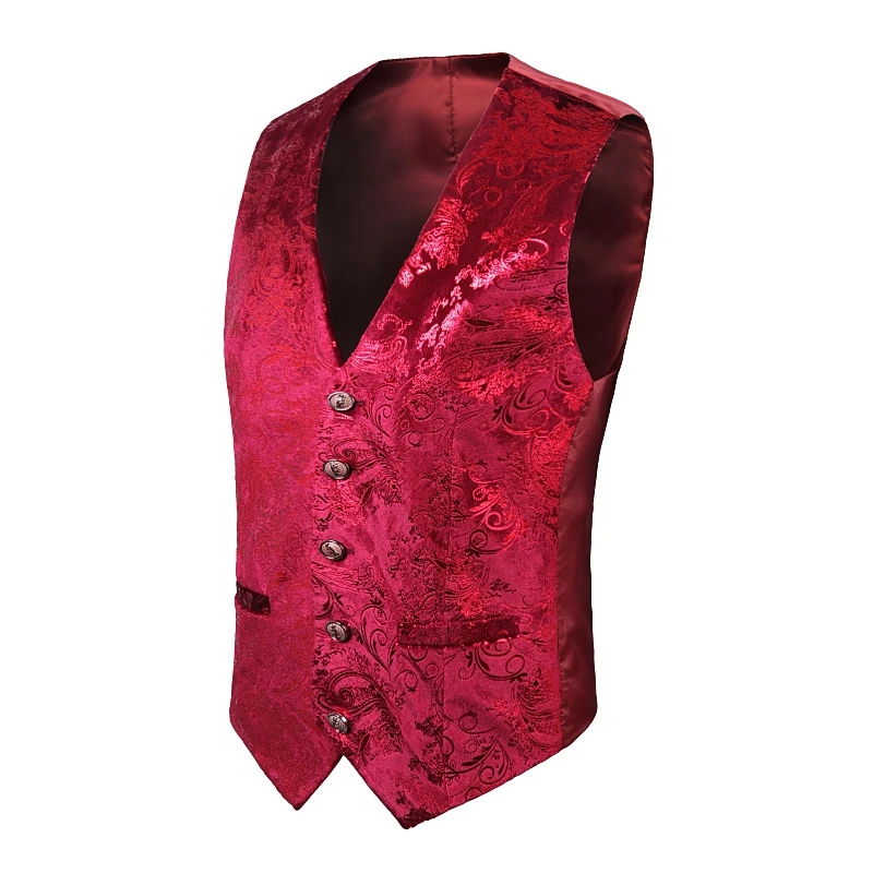 Victorian Clothing Men Suit Vest 2023 Luxury Red Paisley Floral Waistcoat Steampunk Gentleman Slim Vest Chaleco Elegante Hombre