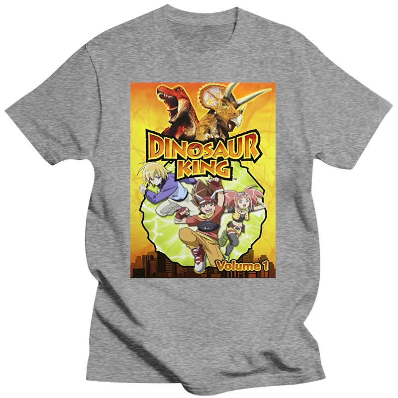 Hot 2019 Summer Men T Shirt Fashion Dinosaur King Anime Battle Card Worn Look Cool Geek T Shirt