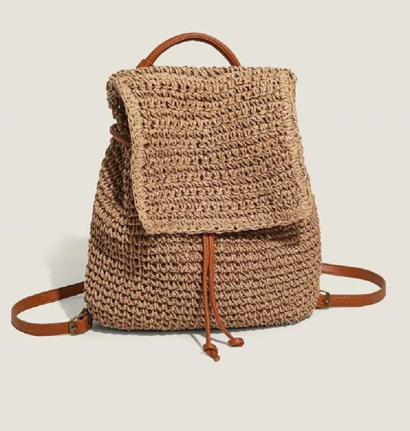 New Fashion Woven Backpacks Women's High Capacity Seaside Vacation Beach Straw Woven Bag Travel Double Shoulder Bags Backpack