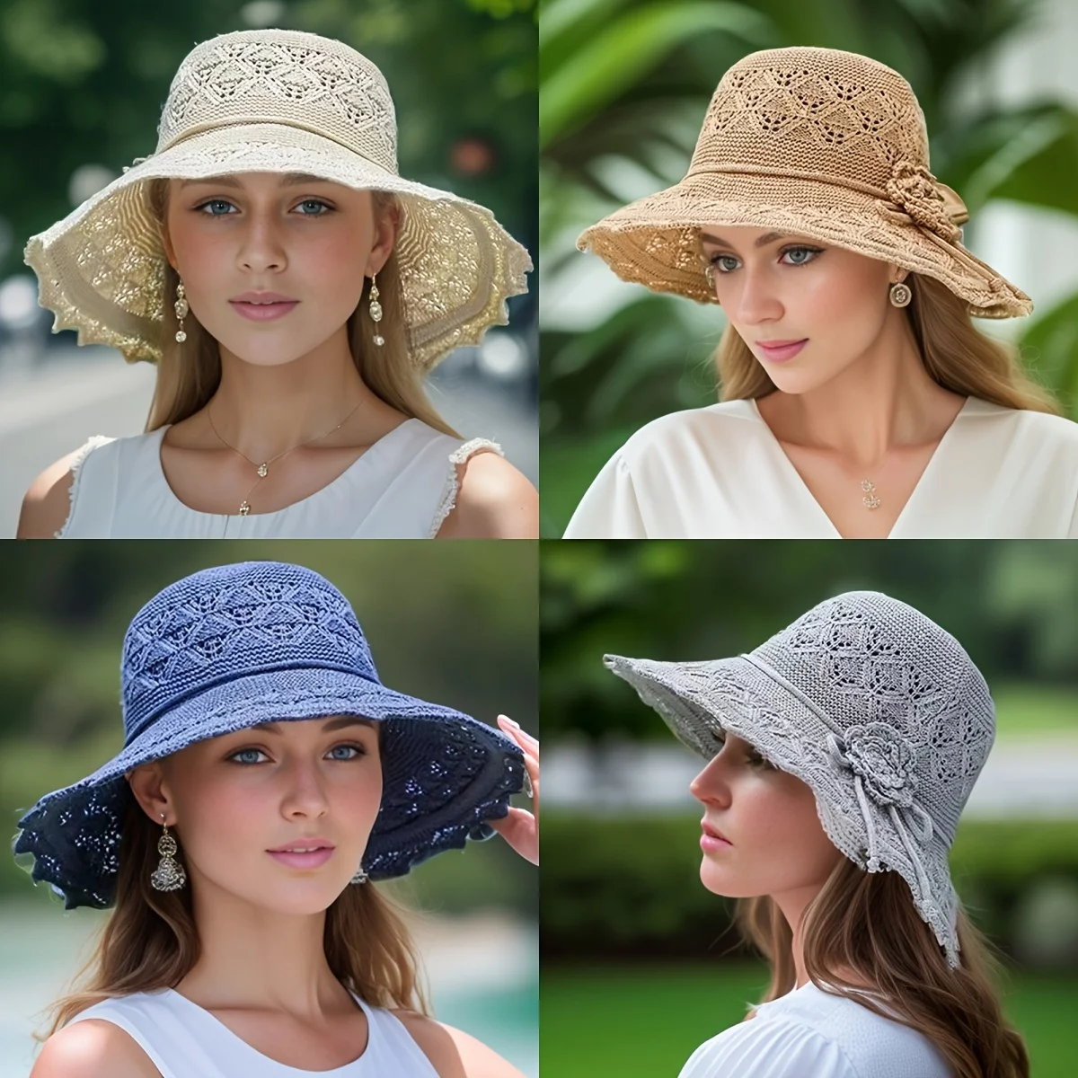 Washable Breathable Foldable Hat Women\'s Fashion Hollow Sun Hat Large Brimmed Beach Hat