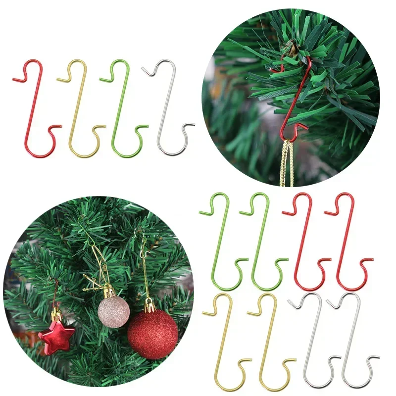 50Pcs Christmas Ornament Hooks Xmas Tree Decor Hanger Hook Stainless Steel S-Shaped Hook Birthday Party Supplies Home Accessory