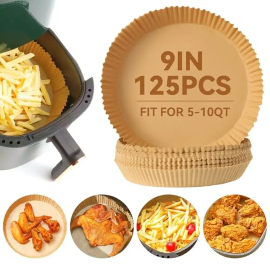 

125 шт., 9 ih, круглые одноразовые пергаментные вкладыши для фритюрницы, антипригарные пергаментные листы для корзины для фритюрницы, микроволновая печь, маслостойкий Waterp