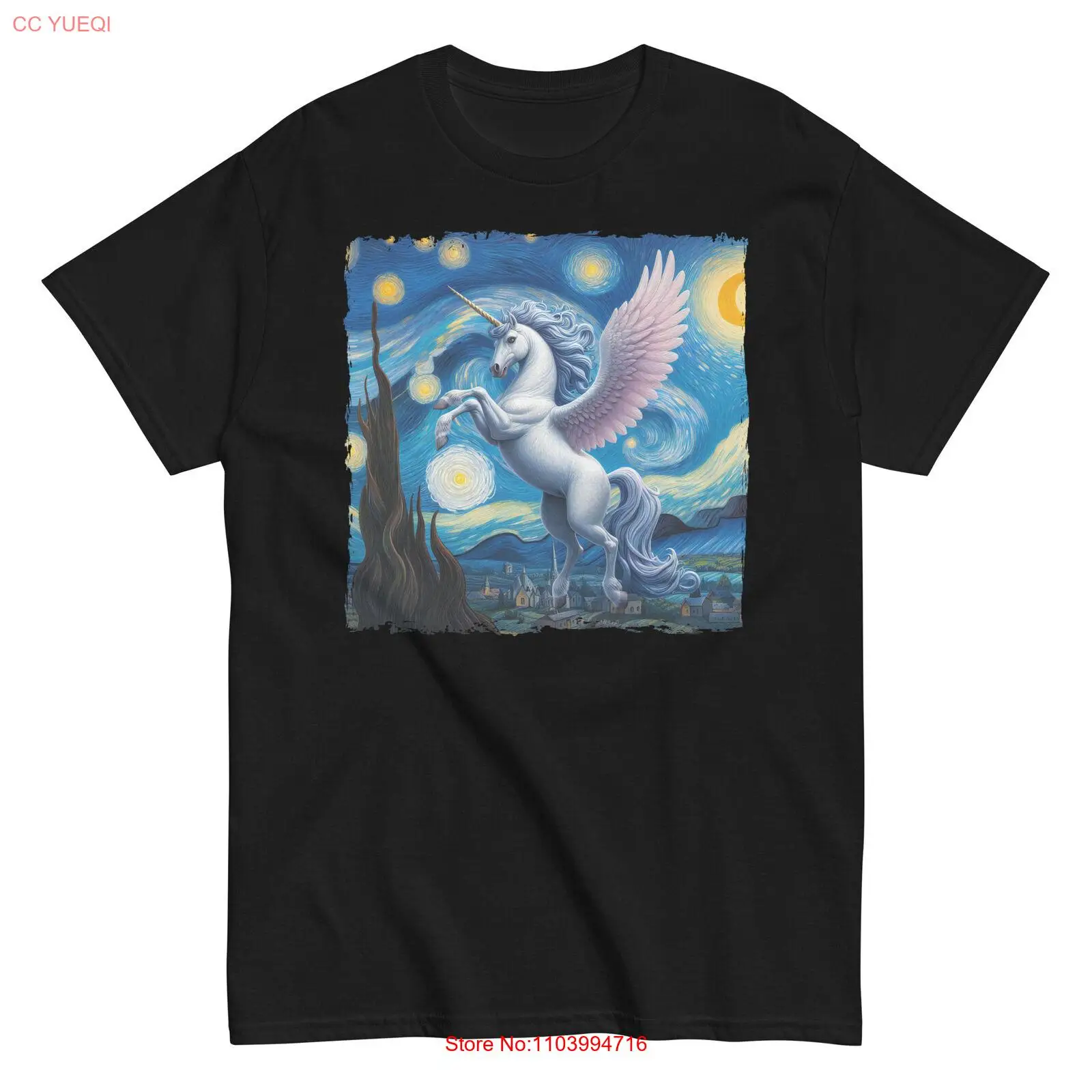 Magical Unicorn Van Gogh Starry Night Art - Fantasy Horse Illustration T-Shirt