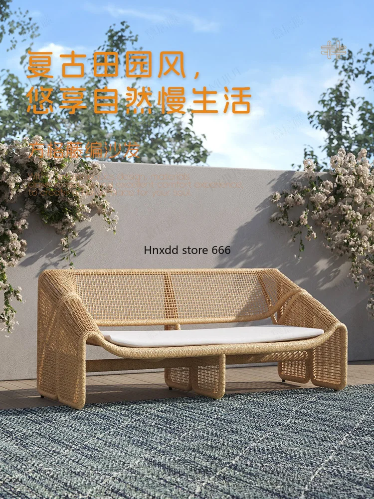 Outdoor double sofa rattan leisure courtyard waterproof balcony recliner