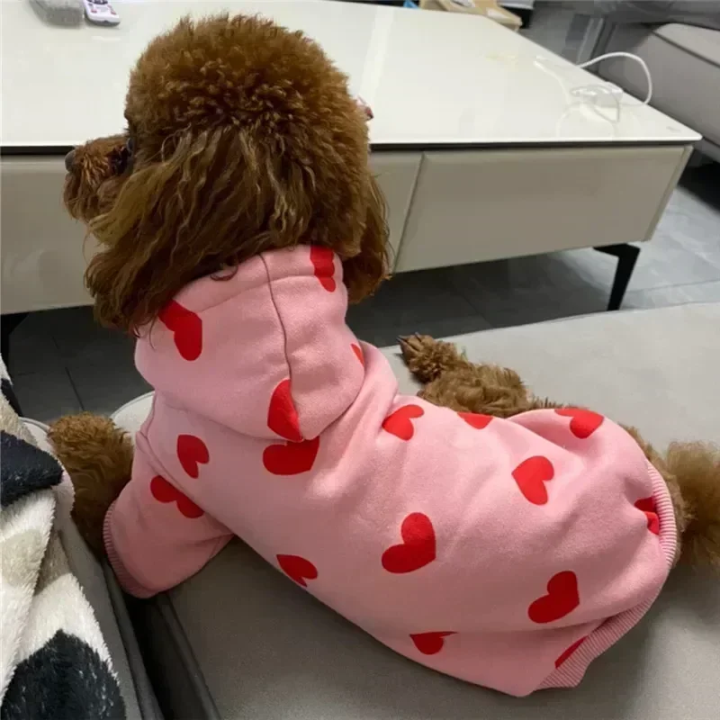 Cute Heart Dog Hoodie Sweatshirt Coat Autumn Winter Pet Dog Clothes Outfit Puppy Yorkie Costume Chihuahua Pomeranian Clothing