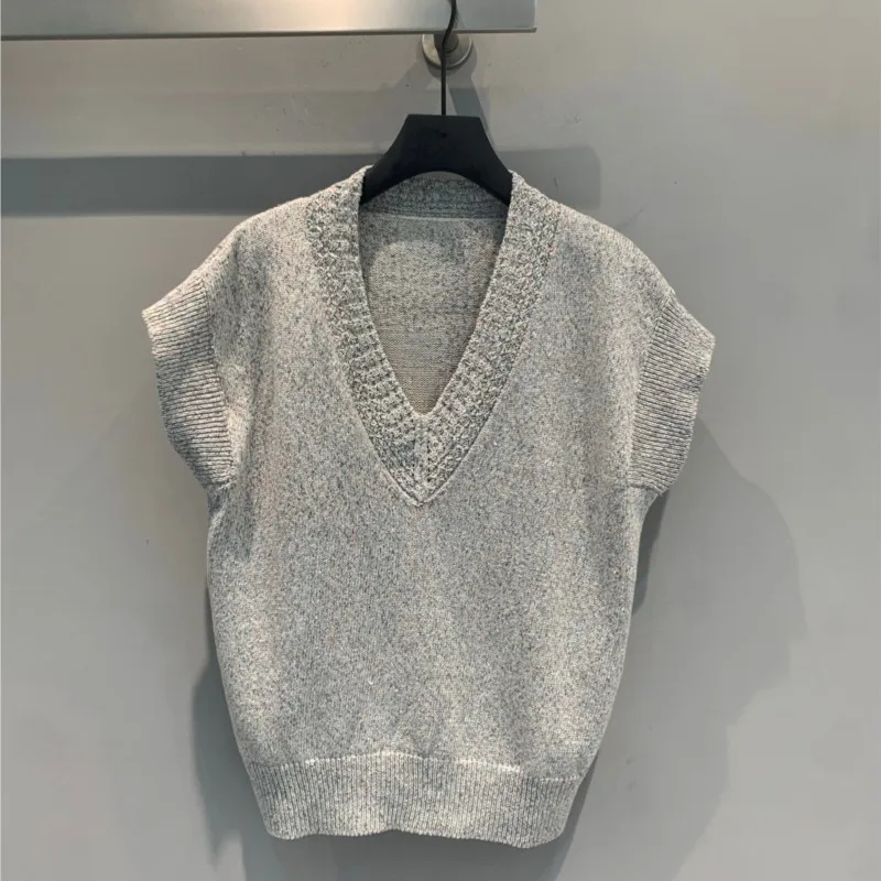 Women's Knit Vest 34% Cashmere Linen Blend Sleeveless Sweater Vest Vintage Cropped Loose Fit Pullover Money Aesthetic Autumn New