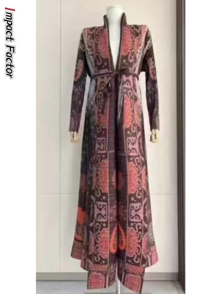 

2025 Miyake плиссированный модный галстук с лацканами и принтом, мусульманский длинный темпераментный универсальный женский халат