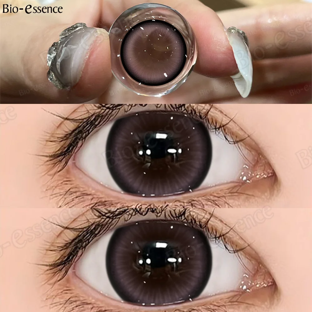 Bio-essense 1 Paar schwarze Gläser mit großen Augen, koreanische Naturlinsen, farbige Kontaktlinsen, Augen mit Grau, schöne Pupillenlentes – Detail 5