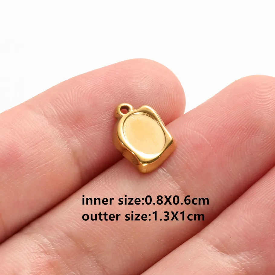 6pcs Blank Tray Cabochon Pendants Round Rectangle Square Charm Stainless Steel Charms For Jewelry Making Bulk Handmade Necklaces - view 4