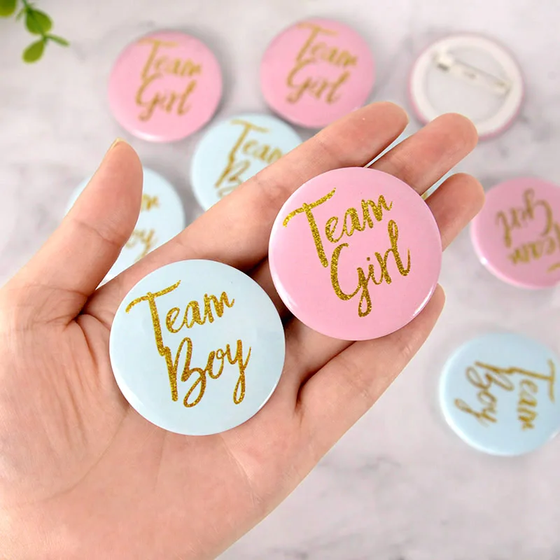12/24pcs Boys Girls Birthday Badges Gender Reveal Pink Blue Team Boy Girl Tinplate Badges Birthday Party Baby Shower Decorations