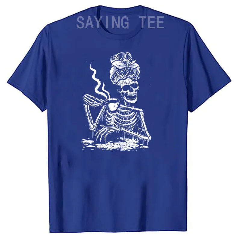 Coffee Drinking Skeleton Lazy DIY Halloween Costume Women T-Shirt Hot Coffee Skeleton Tee Casual Top Funny Horror Halloween Gift