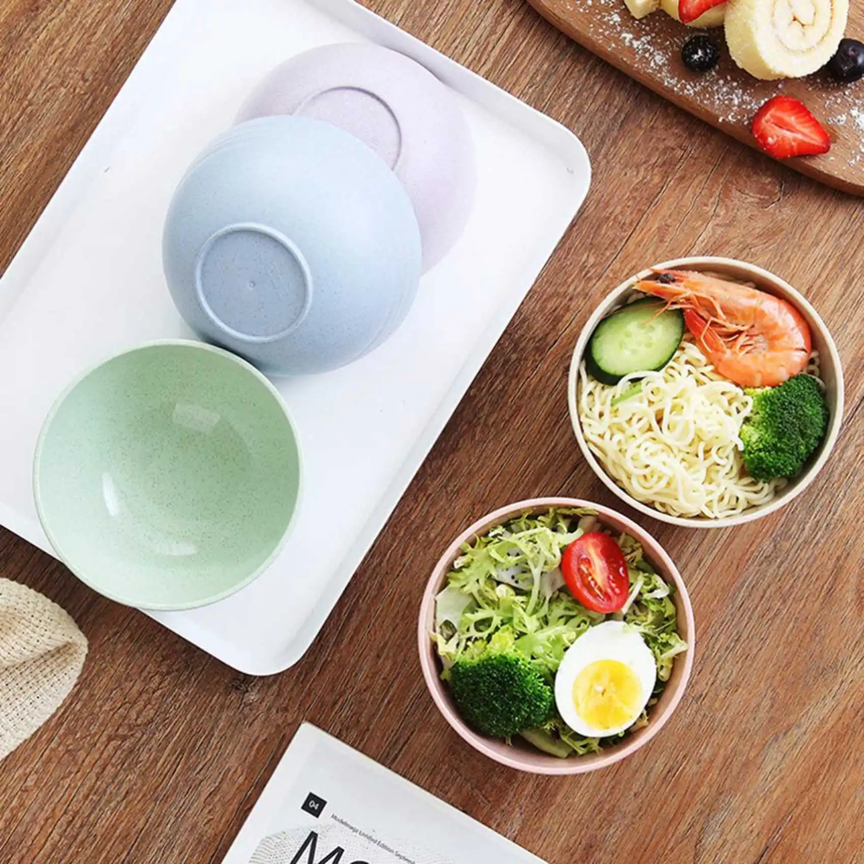 5 PCS 12cm Cereal Bowls Wheat Straw Unbreakable Reusable Bowlad Bowl Soup Bowl Noodle Container Mixing Bowls HOT