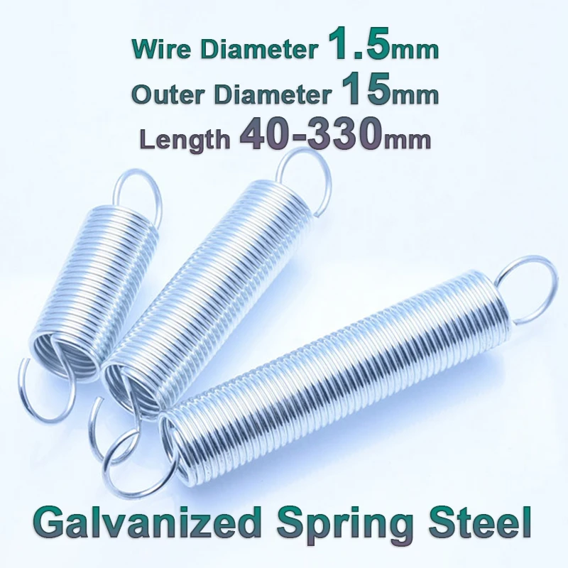Galvanized Extension Tension Spring Open Hook Pullback Springs Zinc Plated Spring Steel Coil Draught Spring Wire Diameter 1.5mm