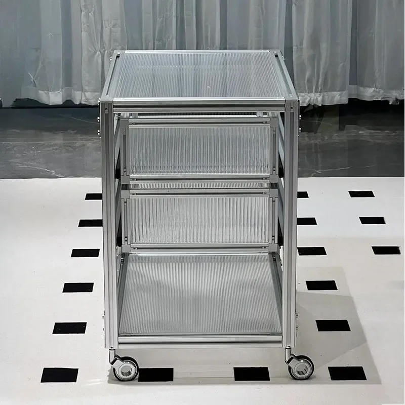 Acrylic Storage Holder Drawer Mobile Storage Holders Aluminum Frame Rolling Storage Cart Rack Cabinet Bedroom Office Organizer
