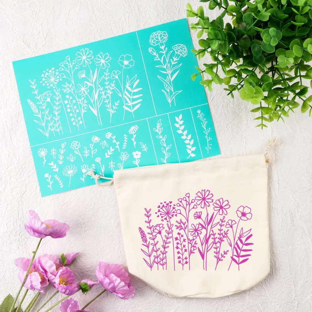Siebdruck-Schablone Wiederverwendbare Selbstklebende Siebdruck-Schablonen Vintage Blumen Blatt-Schablonen DIY Bastelzubehör