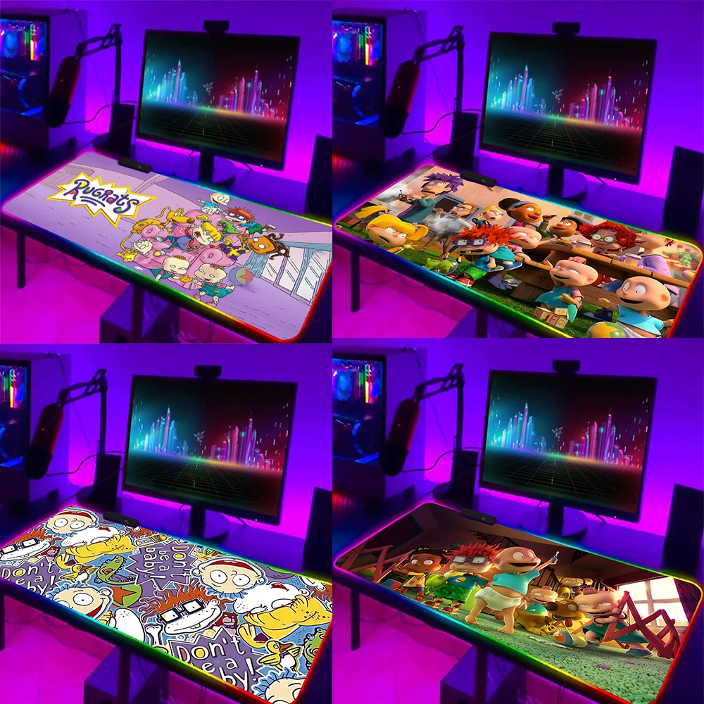 

Cartoon Funny R-Rugrats RGB Pc Gamer Keyboard Mouse Pad Mousepad LED Glowing Mouse Mats Rubber Gaming Computer Mausepad