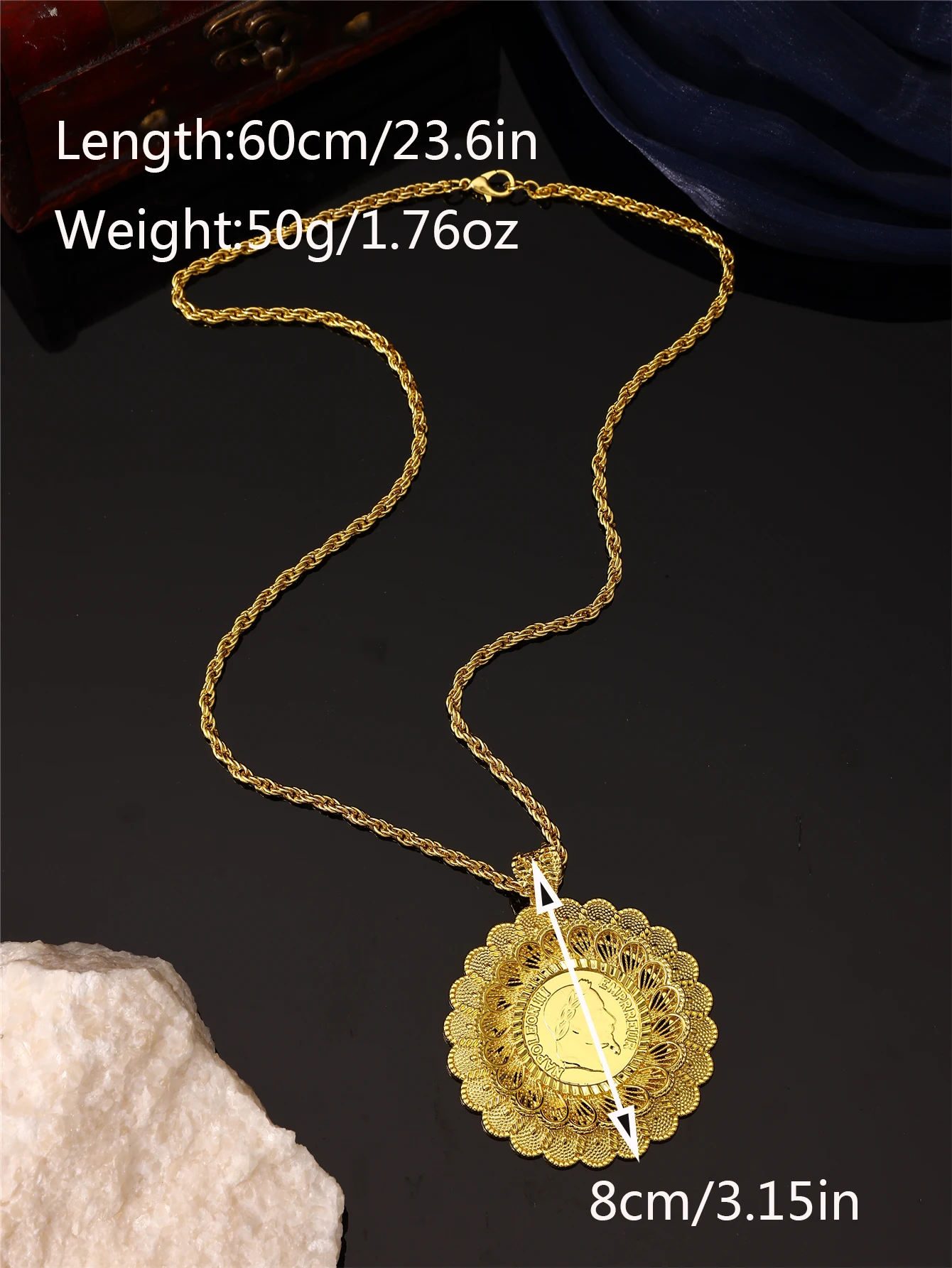 Vintage Ladies' Necklace - Flower Shape - Carved Napoleon Portrait - Ladies' Festival Banquet Jewelry