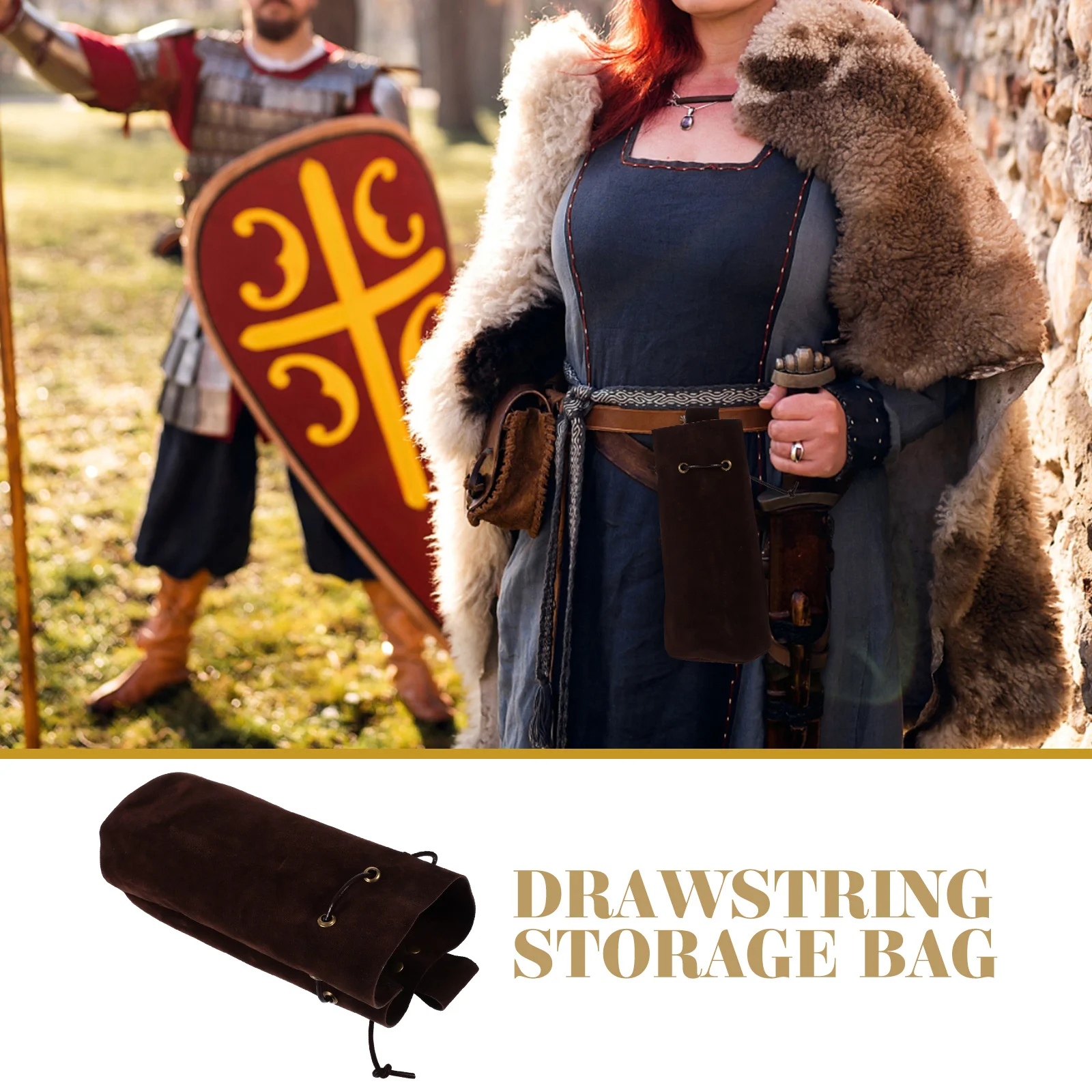 

1pc Historical Charm Medieval Drawstring Bucket Bag Cosplay Waist Pouch Renaissance Costume Purse Decorative Handbag
