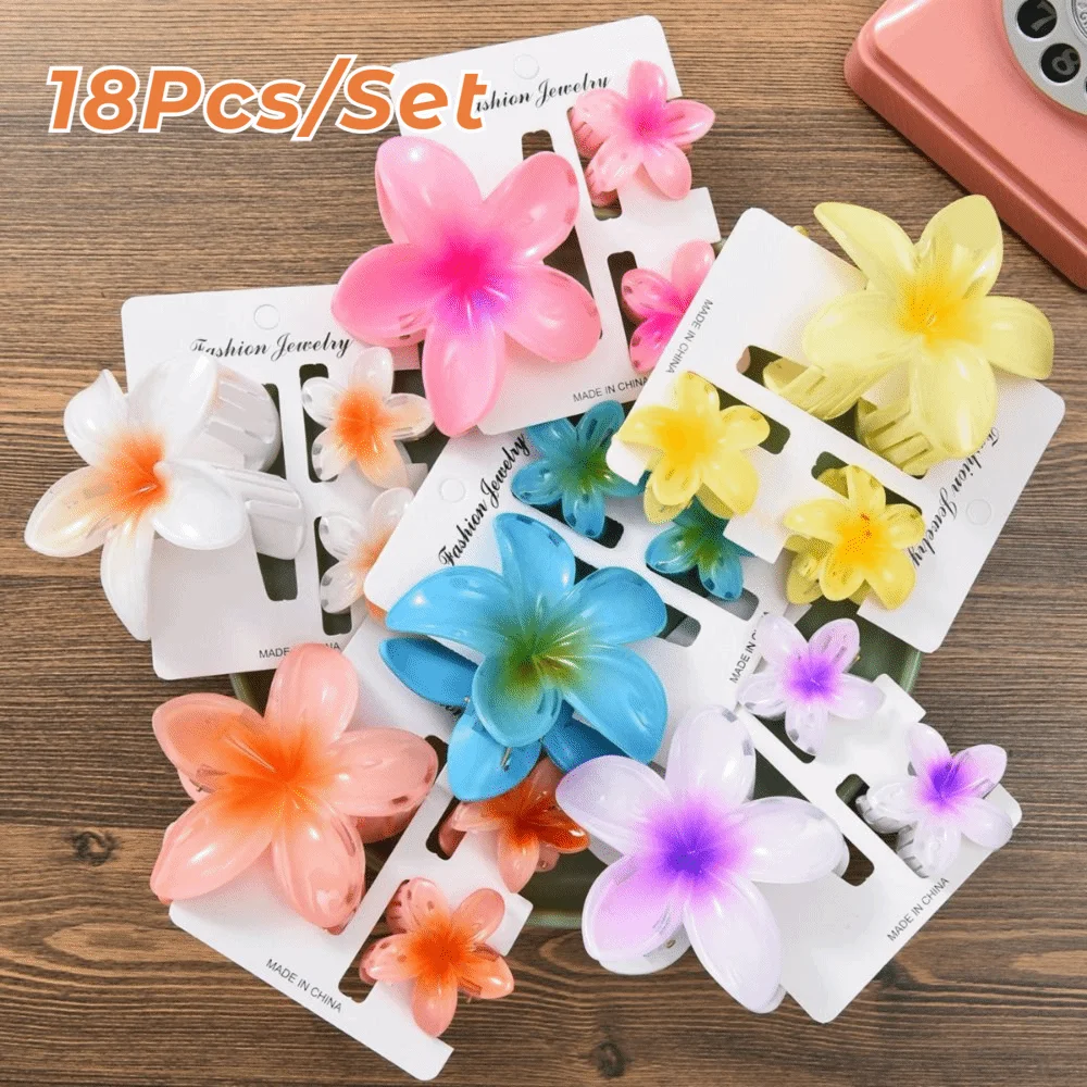 

18Pcs Sweet Gradient Egg Flower Hair Clips Acrylic Barrettes Hawaiian Style Hairpins Shark Clips Daily Use