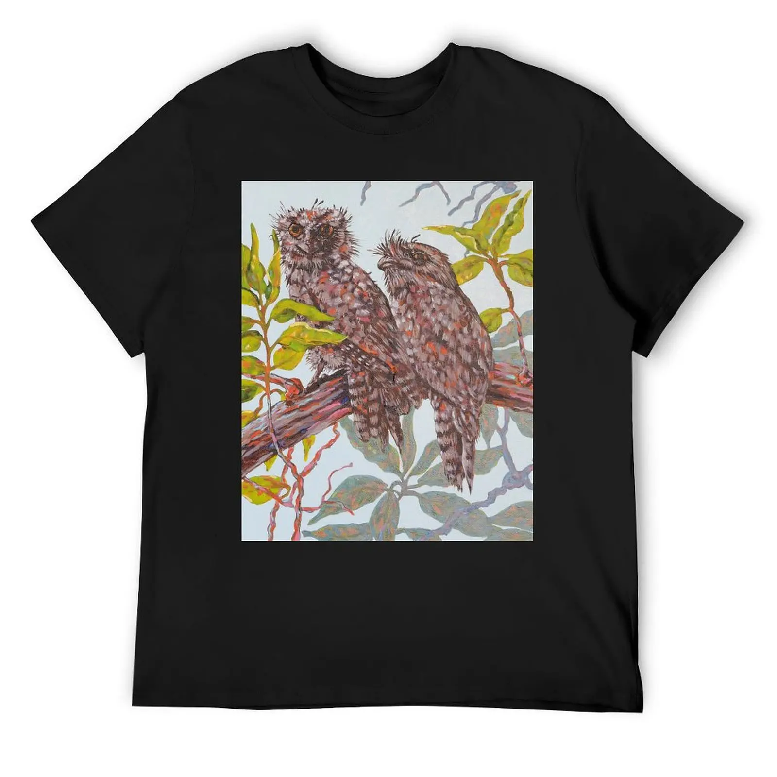 Two Tawny Frogmouth Birds Perched on Branch T-Shirt shirts graphic anime tshirt anime stuff tee shirts for men