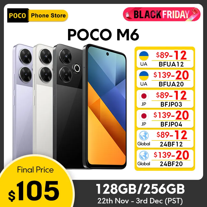 POCO M6 4G Global Version Cellphone MTK Helio G91-Ultra 6.79" FHD+ DotDisplay 33W Fast Charging 90Hz 5030mAh Battery 108MP NFC 311 sold241,047.74Save 60,261.93Free shippingPOCO Phone StoreSee previewS