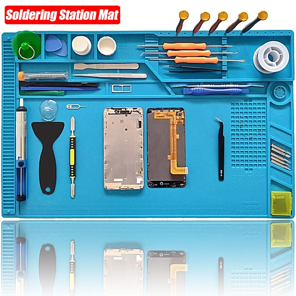 Silicone Work Mat Soldering Station Mat Heat Resistant 932°F Anti-Static Magnetic Mat for Electronic Phone Laptop Watch Repair